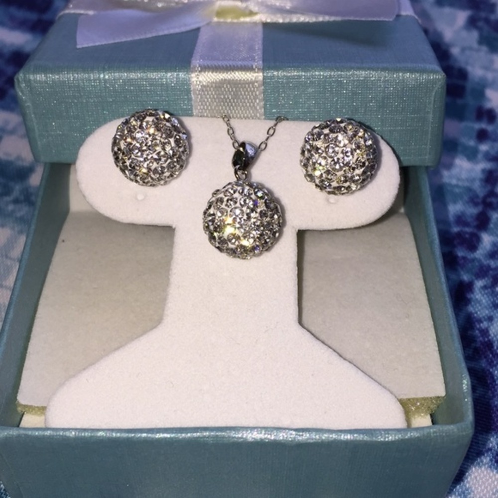 Crystal Pave‎ Ball Necklace with Earrings
